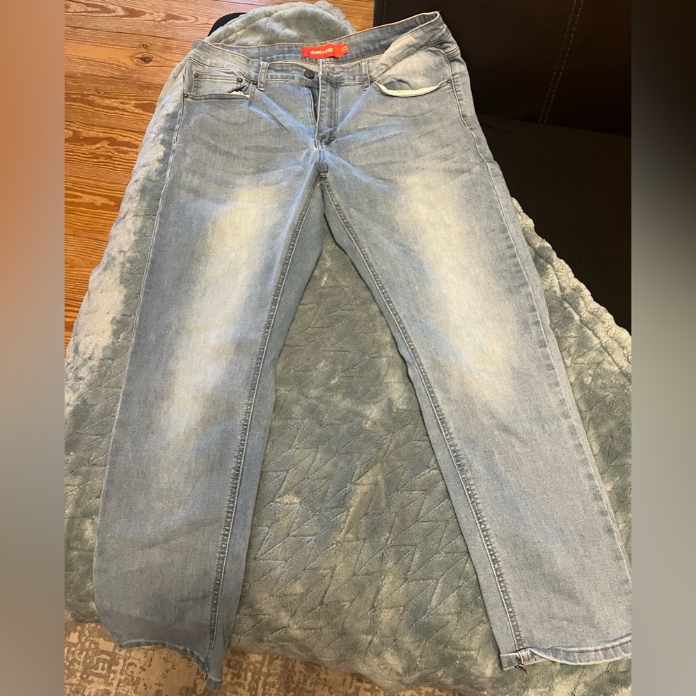 Ring of Fire Light Blue Denim Skinny Jeans with Orange Stitching